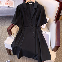 150Kg Plus Size Women's Bust 150 Summer Loose V-Neck French style suit Black Dress 6XL 7XL 8XL 9XL
