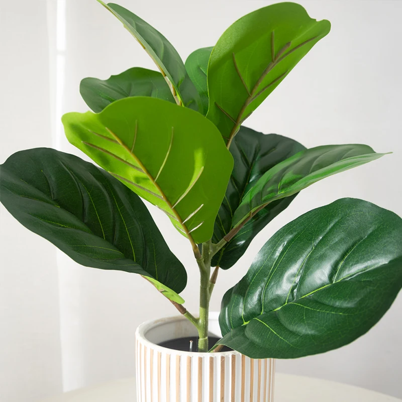38 cm gefälschter Ficus-Baum, künstliche Geigenblätter, tropische Banyan-Pflanzen, Zweig, Kunststofffeigenbaum, Laub, Kunstgummi für Zuhause und Büro – Detail 9