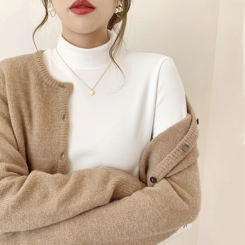 Thickened Fleece High Collar Long Sleeve Women's Base Layer Shirt Tight Fit T-Shirt New Arrival  Color German Velvet