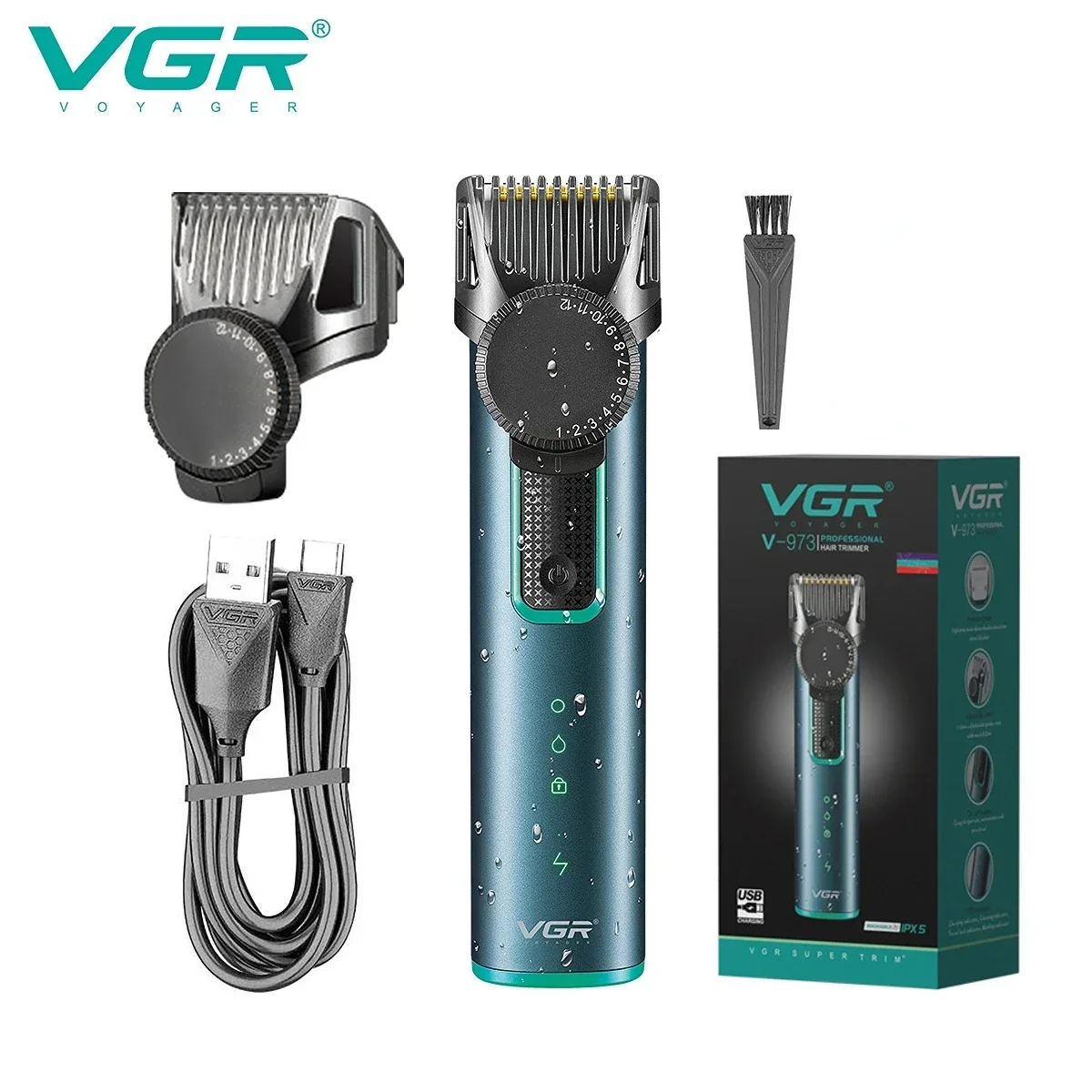 VGR Hair Trimmer Electric Hair Clipper Waterproof Hair Cutting Machine Adjustable Haircut Machine T-Blade Trimmer for Men V-973