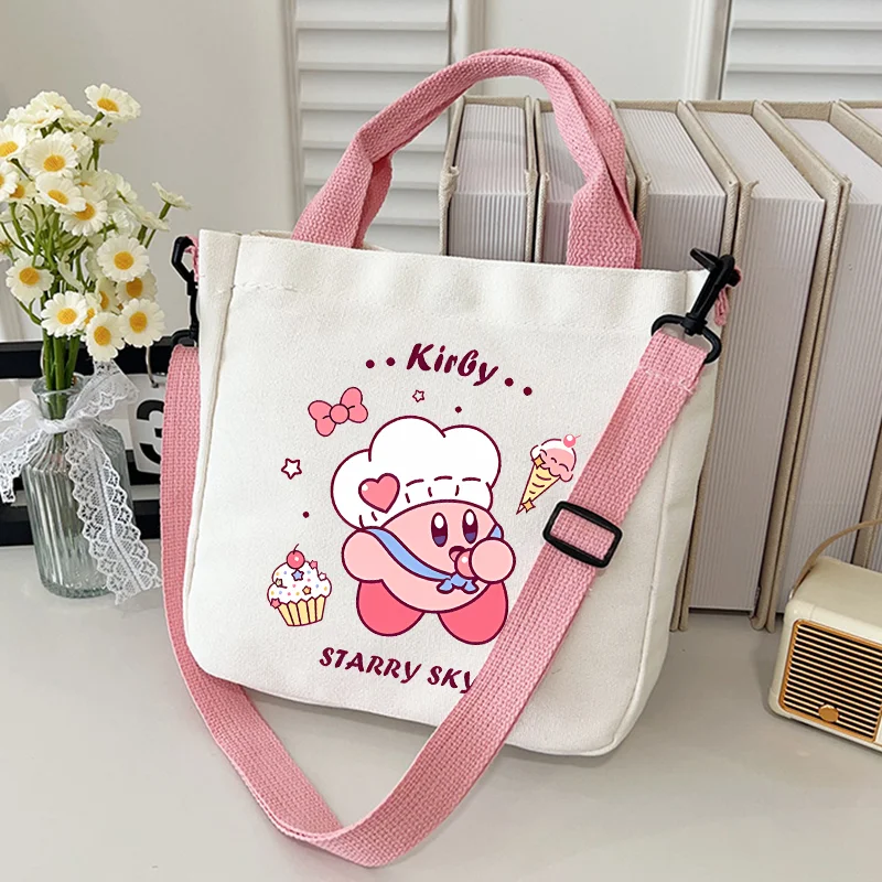 

Сумка-шоппер Star Kirbys из холщовой ткани, простая повседневная модная розовая квадратная сумка-тоут, аниме-стиль, кавайная, для путешествий, через плечо, подарок