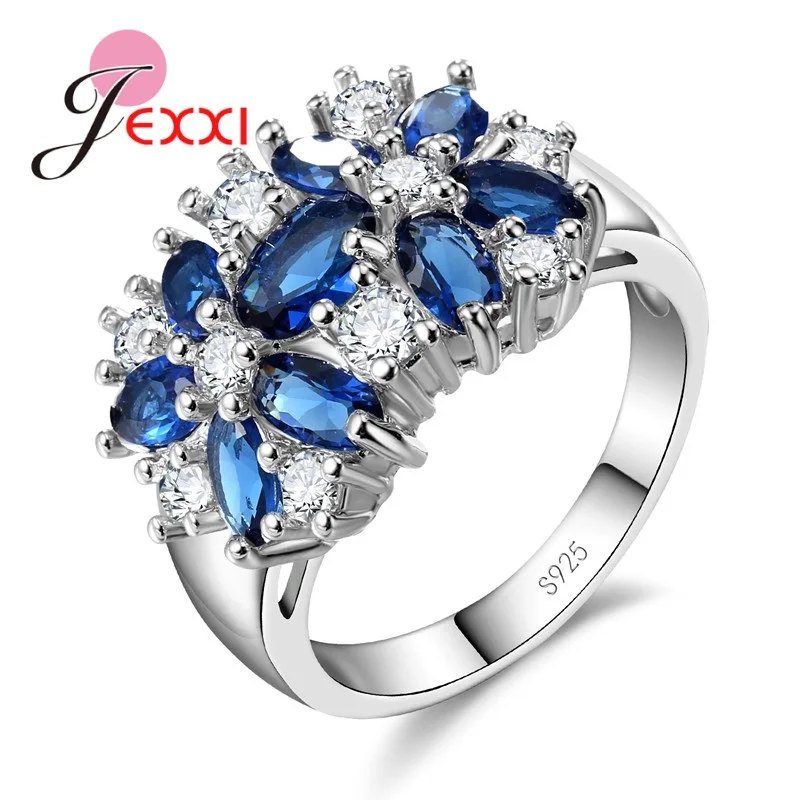 Dekoracja 925 Sterling Silver Color Sparkling Finger Rings Women Girls Brilliant CZ Crystal Wedding Engagement Ring Jewelry