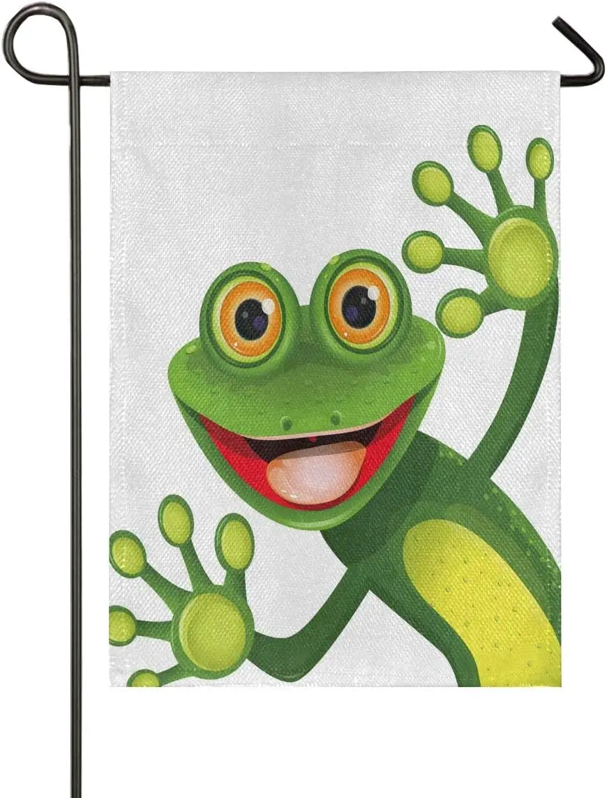 ALAZA Merry Green Frog with Greater Eye Burlap Garden Flag Double Sided,House Yard Flags,Holiday Seasonal Outdoor Decorative Fla