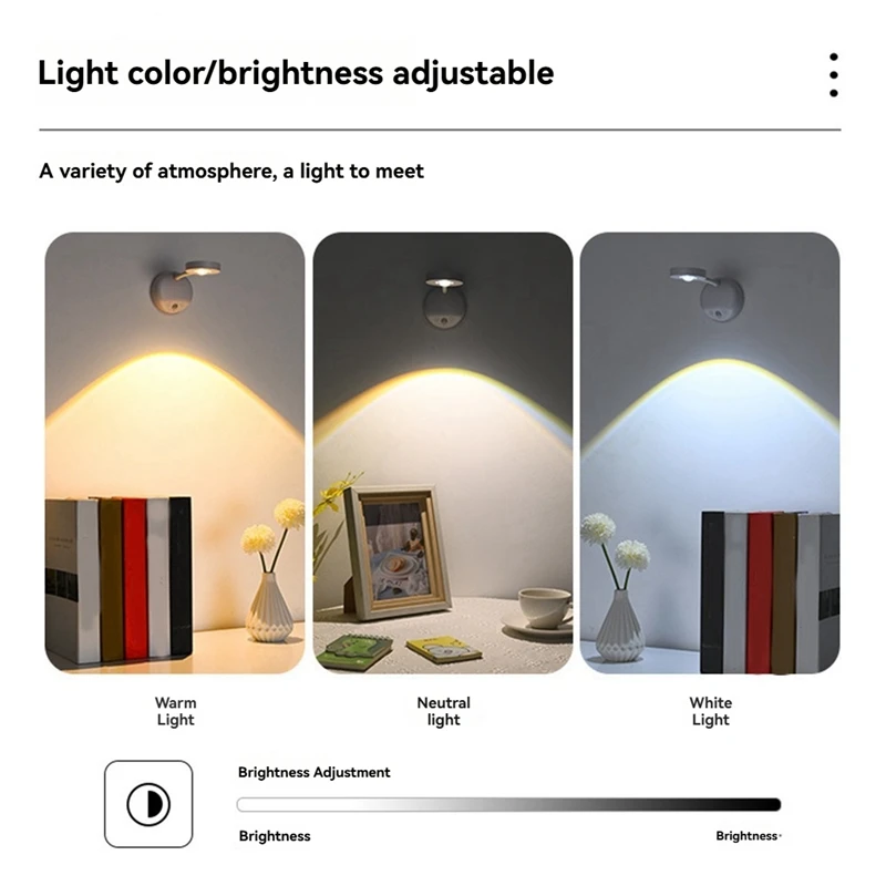 2200Mah Cat's Eye Bulb Motion Sensor Light Battery Operated 3 Color & Dimmable 360° Rotation Spotlight Painting Light