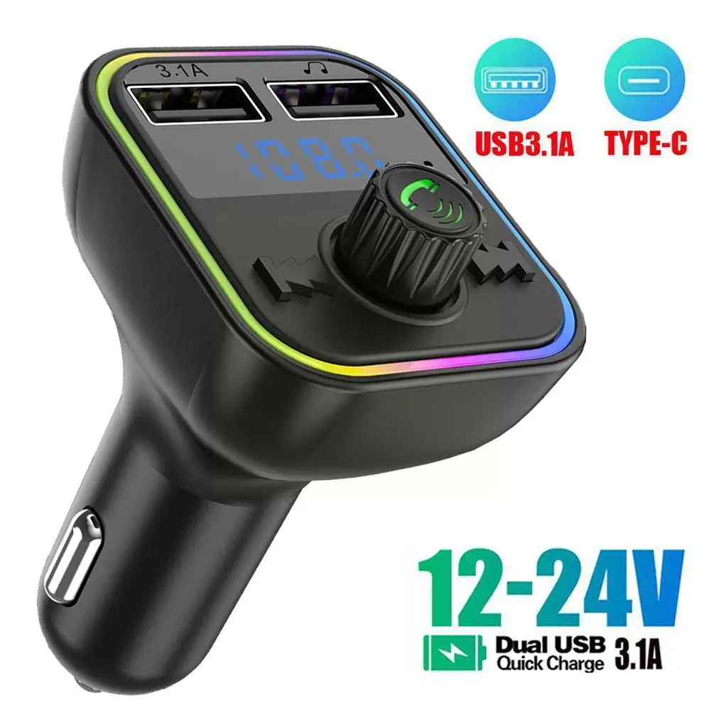 Bluetooth 5.0 Car Charger Dual USB Car Kit FM Transmitter Audio MP3 Player Autoradio Handsfree 3.1A 12-24V For IPhone Samsu T2U9