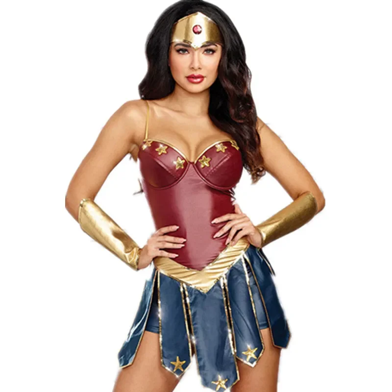 

Halloween Stage Performance Role Playing Superheroine Superwoman Outfit Movies Cosplay Justice Wonder League Women Bodysuit