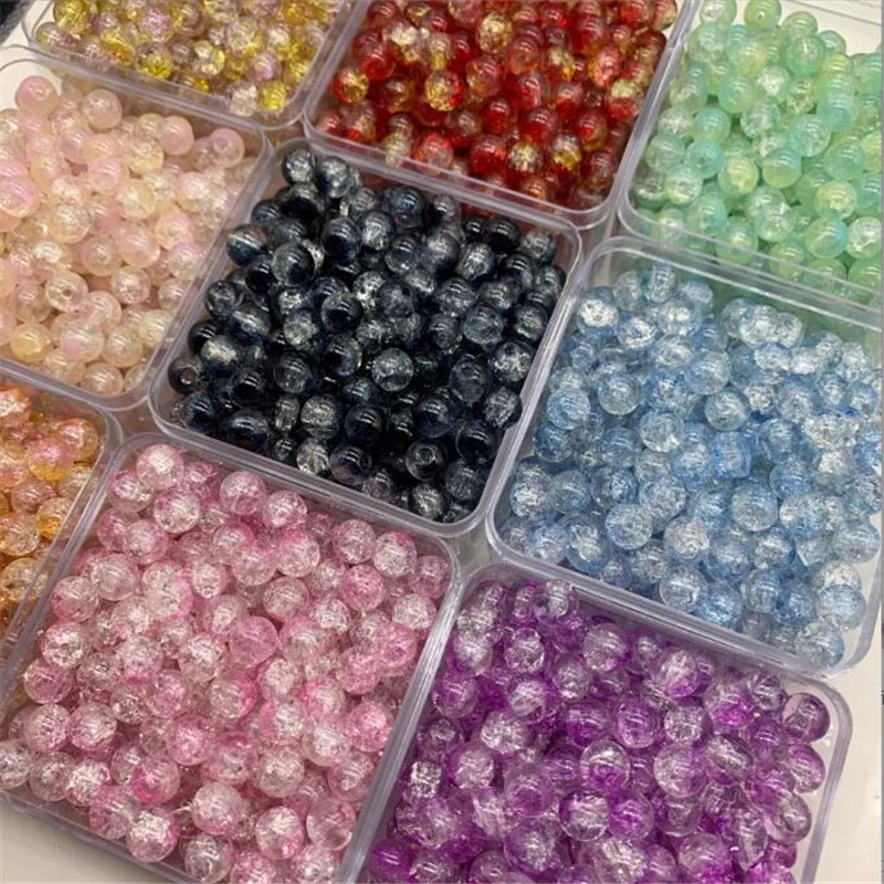 50pcs/lot new fashion 8mm glass crack crushed popcorn round beads connectors for diy loose bead bracelet jewelry accessories