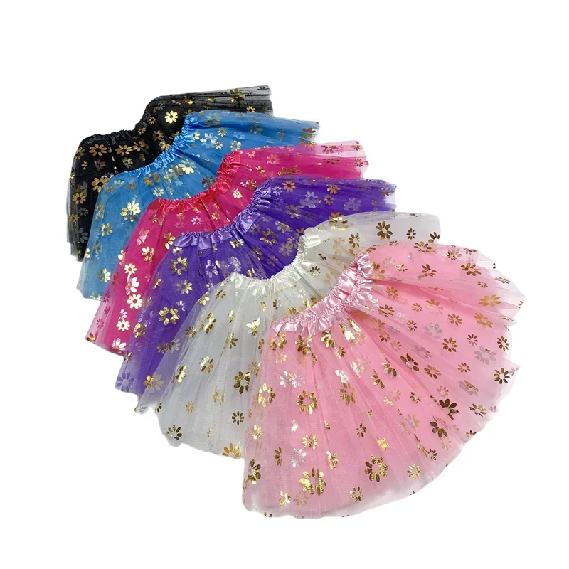 Kids Baby Flower Glitter Dance Tutu Skirt For Girl Floral 3 Layers Tulle Toddler Pettiskirt Children Chiffon 2-8T