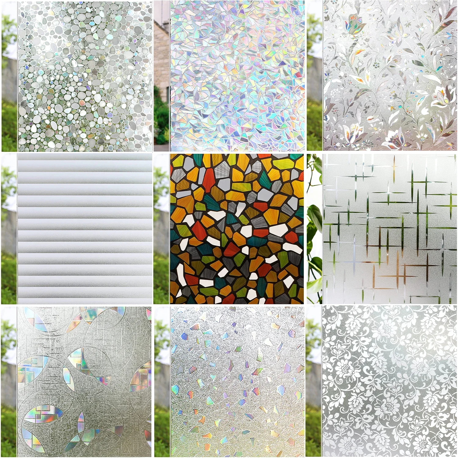 Película Decorativa para Ventanas de Múltiples Estilos, Anti-Espía, Adhesiva Estática, Vinilo para Vidrio, Película de Vidrio Teñido, Película Autoadhesiva