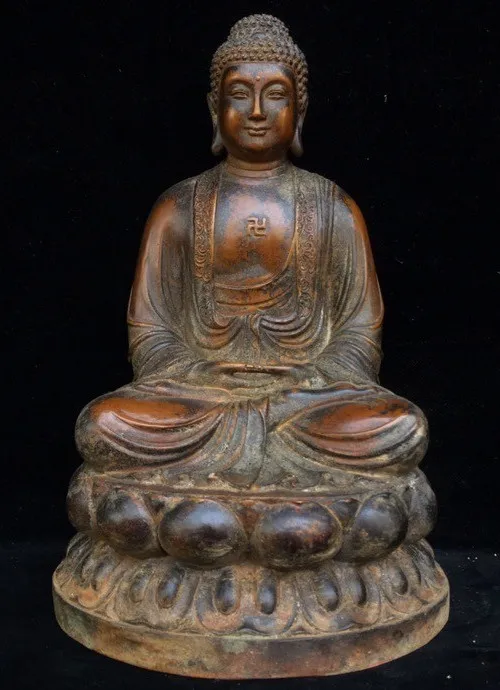 11.8'' Old China bronze dynasty Shakyamuni Sakyamuni Amitabha Buddha statue