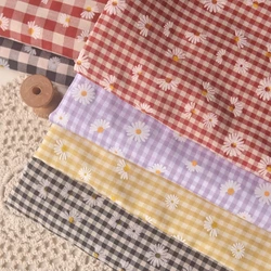 Red Yellow White Little Plaid Daisy Polyester Cotton Fabric For Upper Clothes Garment Dress Cardigan Tissue CR-9