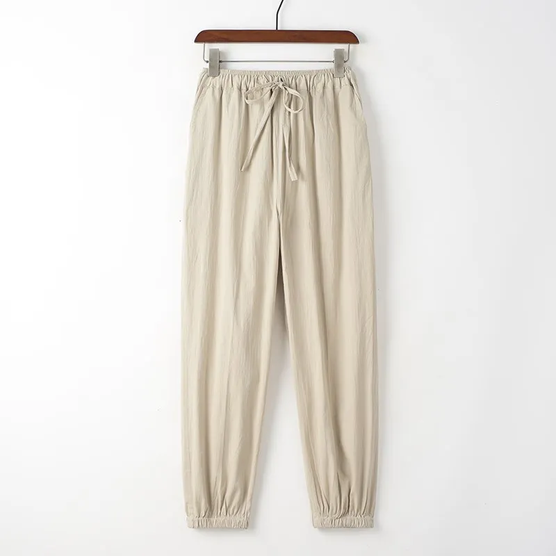 

Loose Casual Cotton Linen Trousers Elastic Waist Baggy Leisure Pants Chinese Sle Morning Exercise Meditation Buddha Worip...