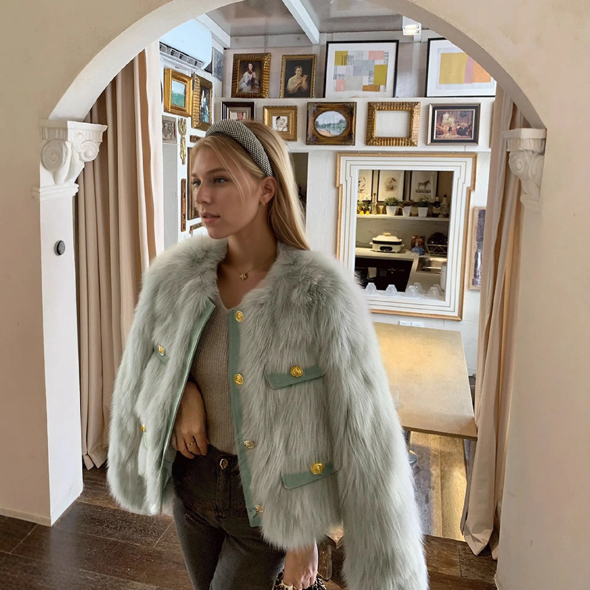 Grensoverschrijdende bontjas Dames ort Leer Bont Geïntegreerd Kleine Fraance Sle Super mooie high-end sensatie