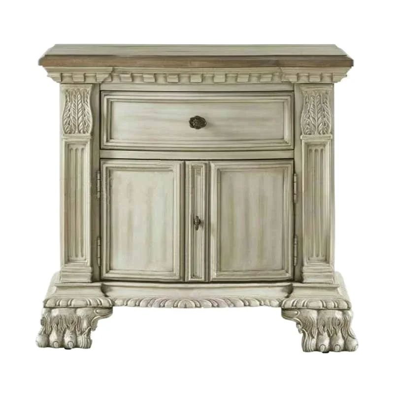 

Solid wood bedside table, European retro carved edge storage bedroom single pumping storage cabinet