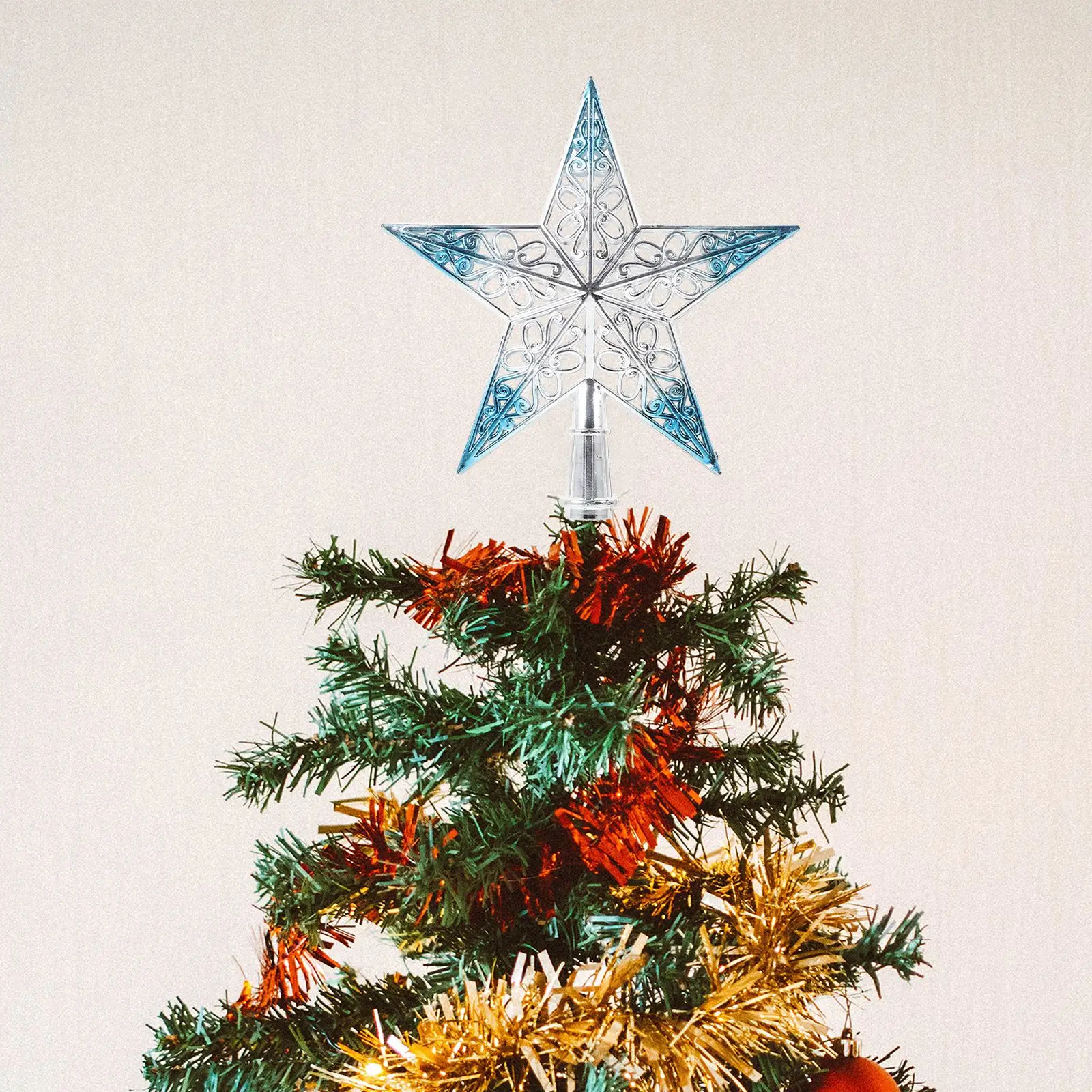 1pc Plastic Christmas Tree Topper Star Plastic Tree Decoration 5 Point Star Tree Topper Hollow Out Star Tree Topper High Quality