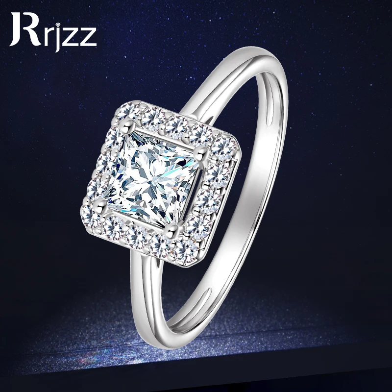 

Rrjzz Trendy Princess Cut CZ Simulated Diamond Woman's Engagement Rings Luxury 14k Gold Plated Wedding Anniversary Ring Jewelry