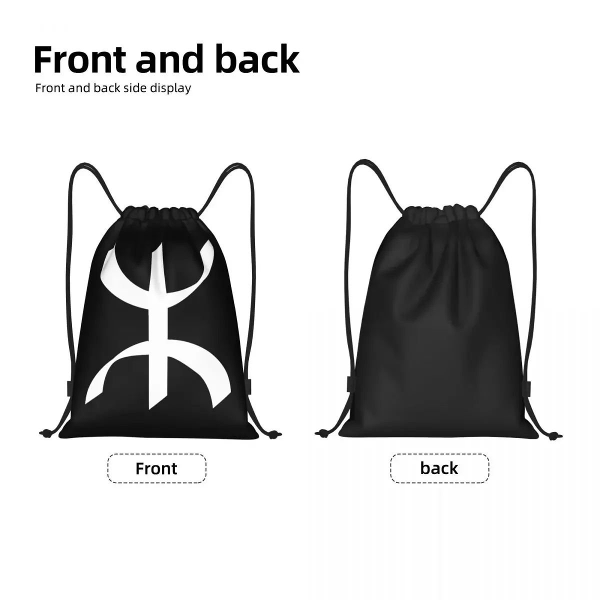 Custom White Berber Amazigh Tifinagh Drawstring Backpack Bags Men Women Lightweight Imazighen Gym Sports Sackpack Sacks for Yoga