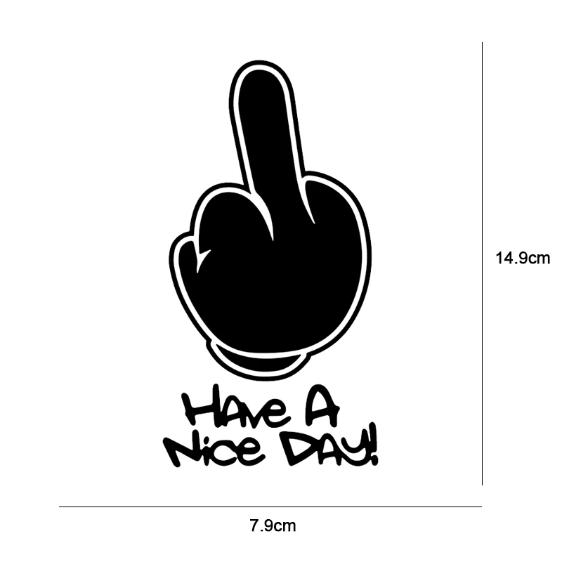 7.9X14.9CM تصفيف السيارة لديه يومًا لطيفًا! ملصقات سيارة ذات إصبع متوسط وزخرفة مضحكة من ألياف الكربون باللون الأبيض والأسود