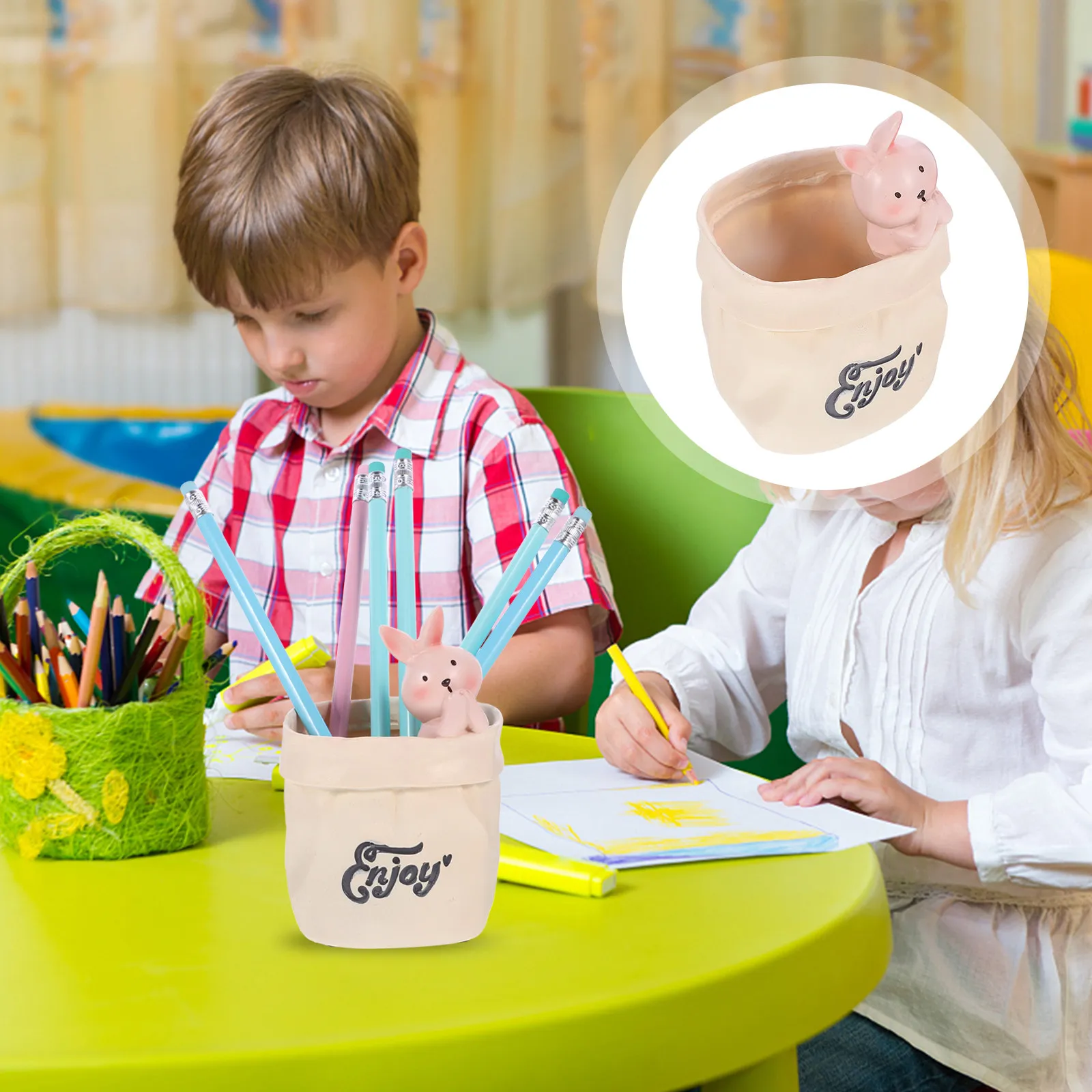 Resin Cartoon Shaped Pen Container Bucket Multi-Function Desk Organizer for Home Office School Cute Decorative Stationery Holder