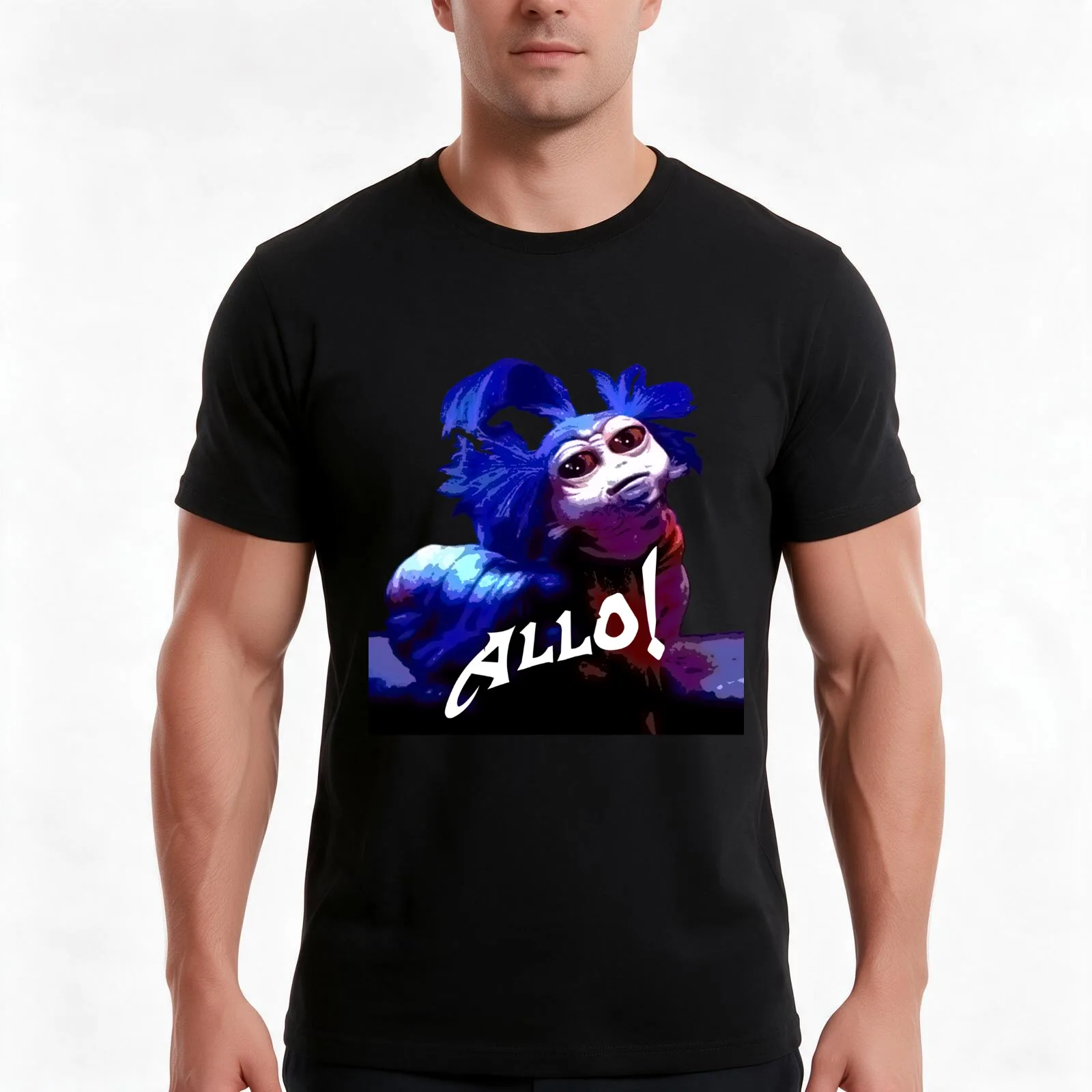 Allo! (Black background) T-Shirt, Summer Casual Cotton Tee, Oversized Streetwear Tops, Vintage Graphic Print, Unisex Men Women