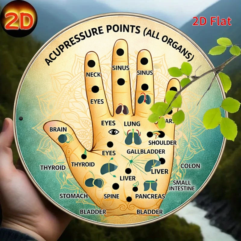 2D Flat, [2Dflat] 1pc 7.87x7.87inch Aluminum Sign- Acupressure Points Hand Relax Tin Sign- Wellness Home Wall Decor, 2D Flat