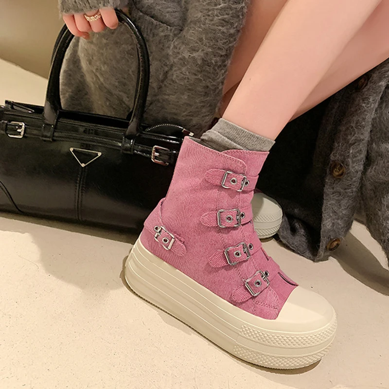 CHABELLA Women's High Top Canvas Shoe Design Buckle Strap Zip Simplicity Female Shoes 2024  High Street Grace Waling Shoes