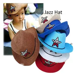 Kids Boys Girls Summer Breathable Cowboy Hat Straw Sun Cap Children Hats Pentagram Hat Fishman Hat Jazz Hat Bucket Hat