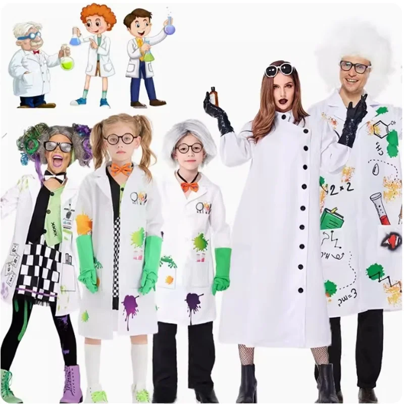 

loween New Profional Performance Costume Cosplay Einstein Physicist Scientist White Lab Coat Outfit Stage Ethnic Women'...