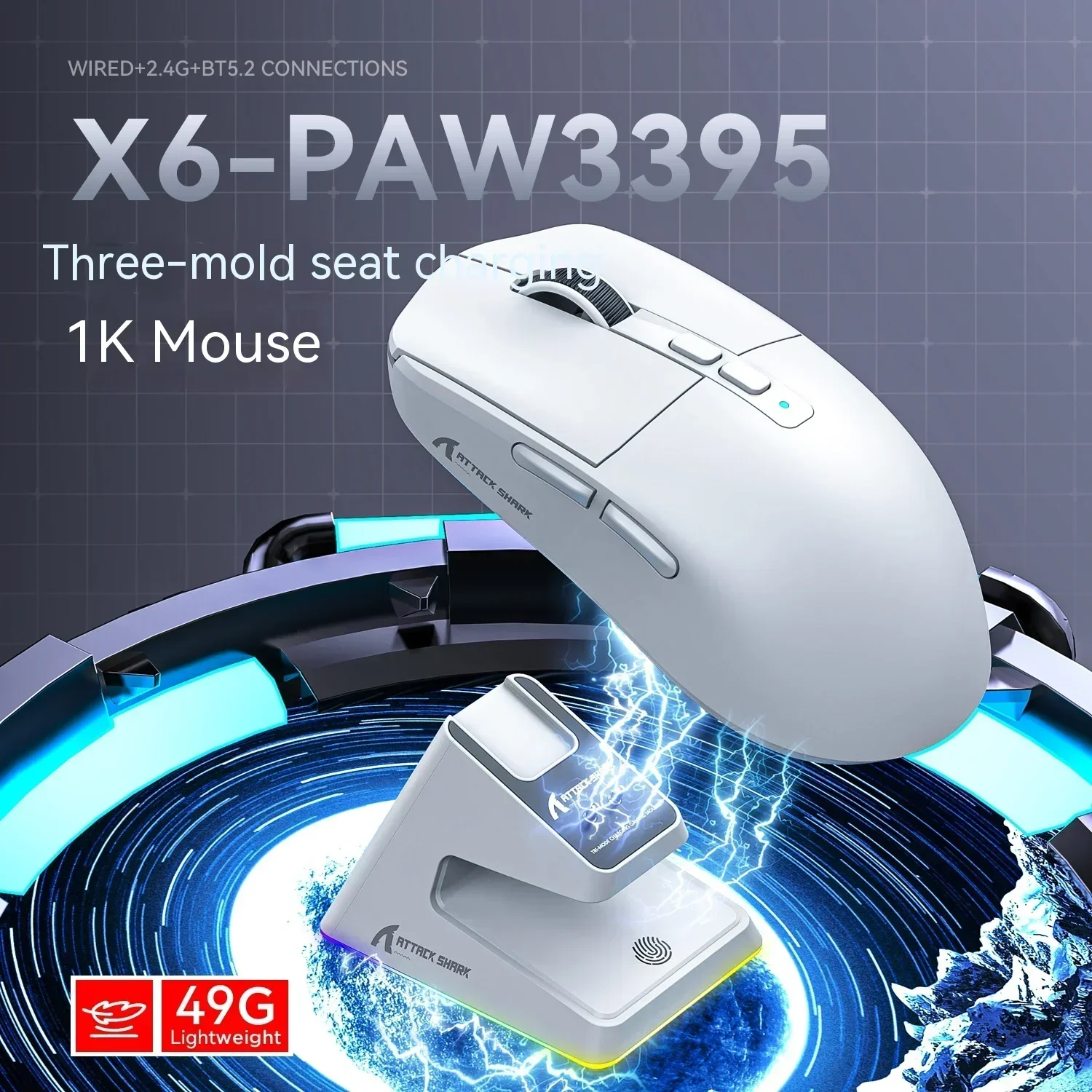 Imagem -02 - Lightpeso Ergonomic E-sports Gaming Mouse Ataque Tubarão x6 Modo Tri Acessório para Gamer Computador Office Man Gift Paw3395