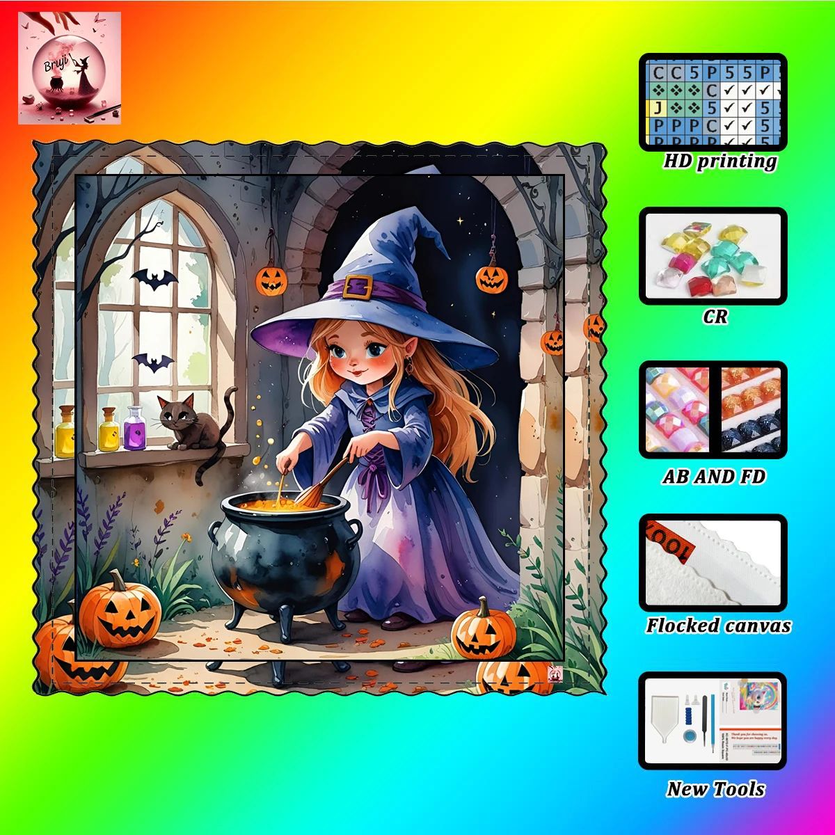 

【mBruji_ Diamond Art】Halloween The lovely witch Rhinestone Crystal AB Rhinestone Fairy Dust Rhinestone Perfect Resin Diamond P