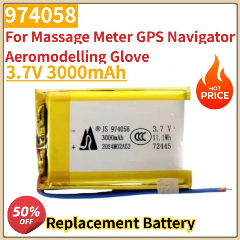 

High Quality New 974058 3.7V 3000mAh Replacement Battery for Massage Meter GPS Navigator Aeromodelling Glove