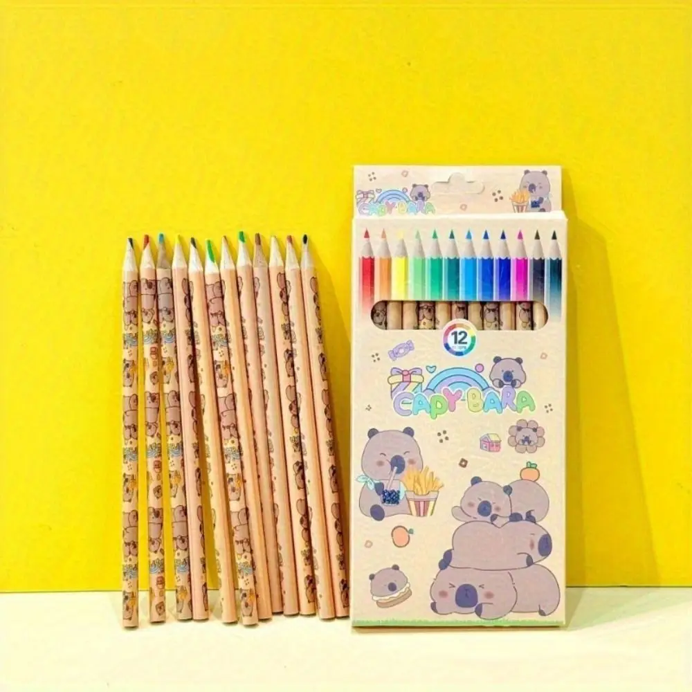 Neue 12-Farben-Capybara-Buntstifte aus Holz zum Skizzieren, Zeichnen, Farbstift, Cartoon-Kunstbedarf, Farbstift, Schule, Büro