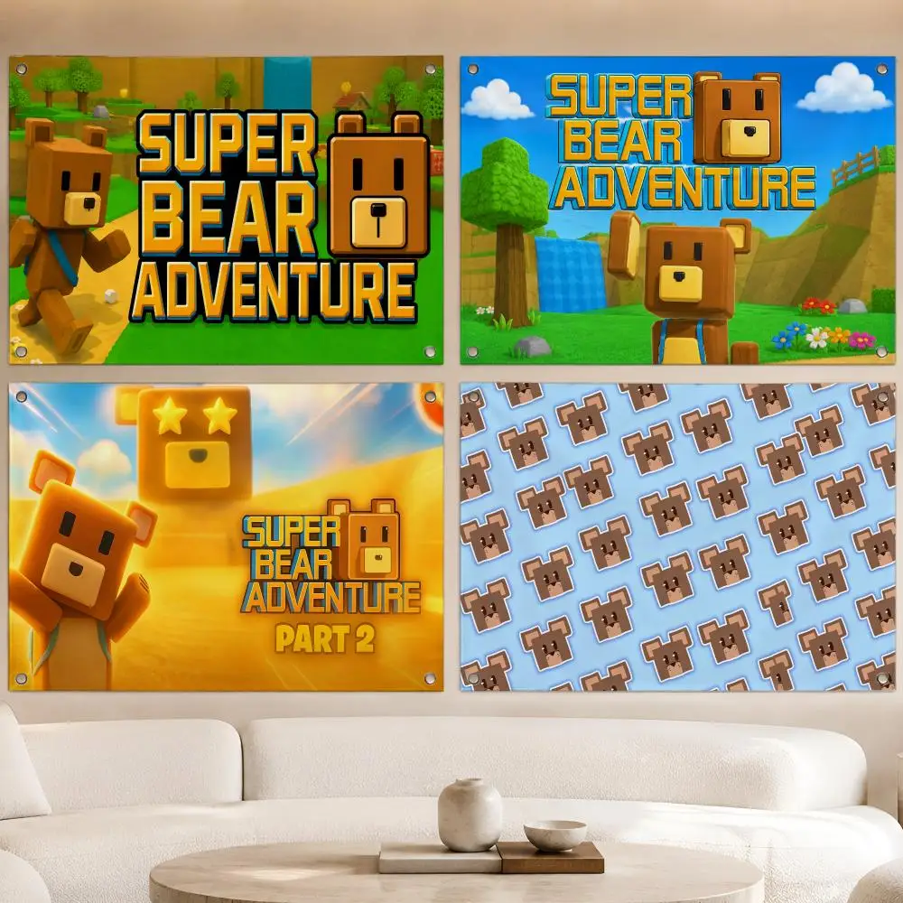 Cute Game S-Super Bear Adventure Flags Fan Banner Tapestry Wall Hanging Garage BarDorm Camp Party Outdoor Home Decor Gift