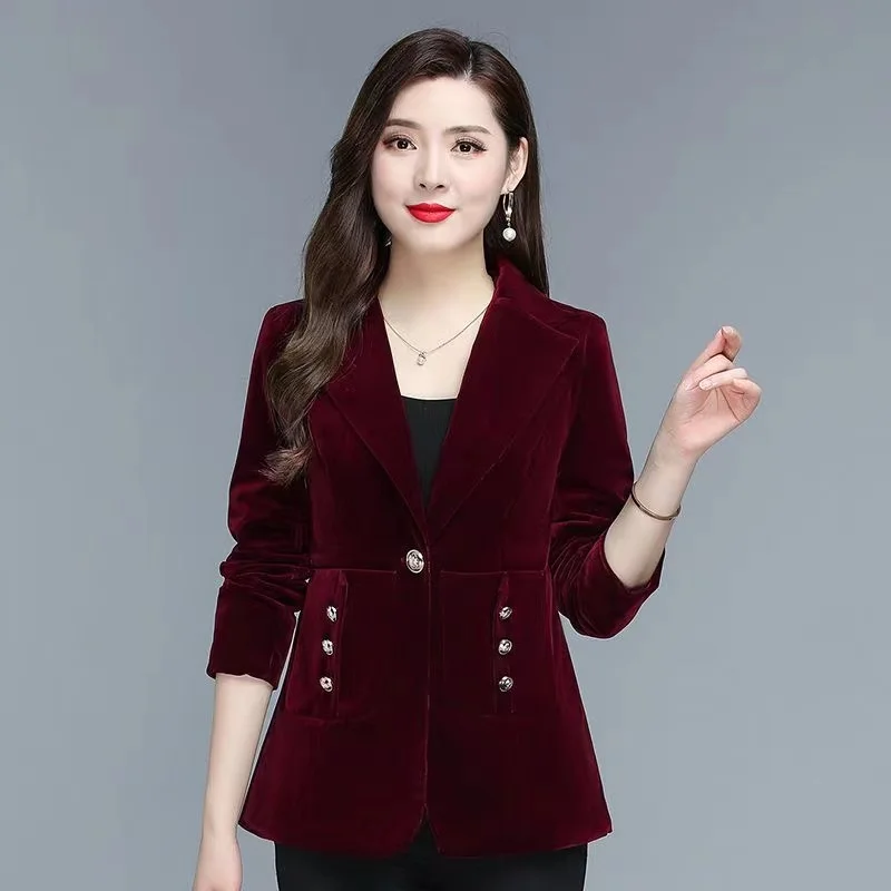 Imagem -03 - Jaqueta de Veludo Dourado Feminino Blazer Profissional para Mãe Roupas Vinho Tinto Primavera e Outono Novo 2023