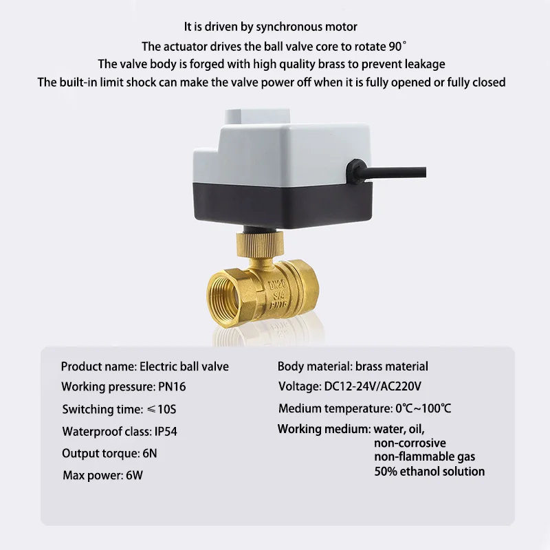 Brass Motorized Ball Valve 3-Wire Two Control Electric Actuator AC220V 3 Ways /2 Way DN15 DN20 DN25 DN32 DN40 with Manual Switch image 2