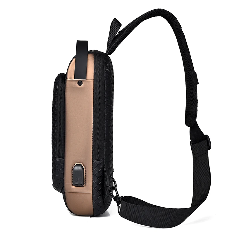 Portable Backpack with USB Charging Port Male PU Shoulder Outdoor Sports Crossbody Bag Men Fashion Chest Bag Anti-theft Tape Bag