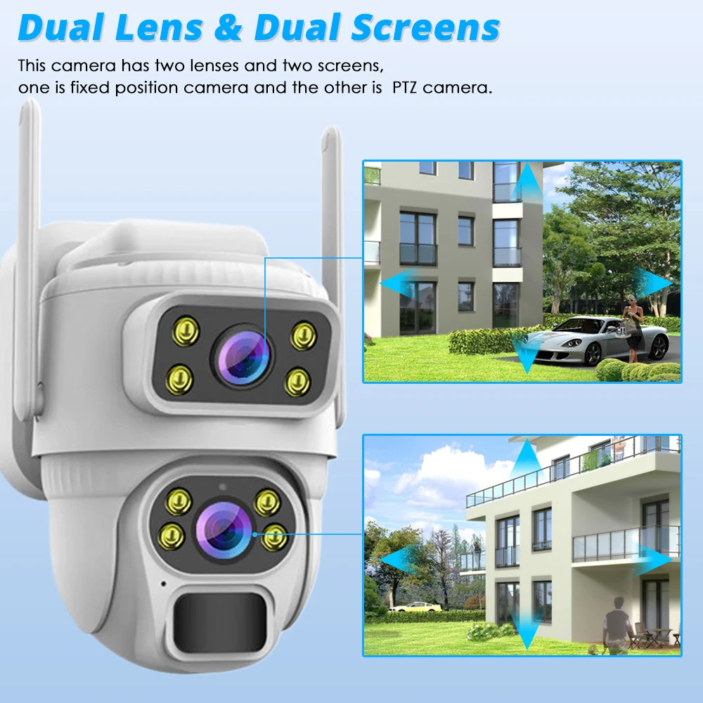 Smart WIFI Surveillance Camera with Solar Panel 8MP Dual Lens Outdoor Wireless Battery Camera PTZ CCTV PIR Detection Smart Phone