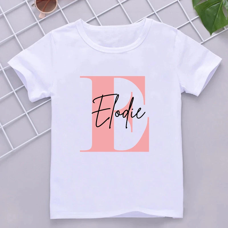 Personalised Initial Girls Tshirt Custom Girl Name Clothes Summer Short Sleeve Tops Letter Print Kids Tees Casual Toddler Outfit