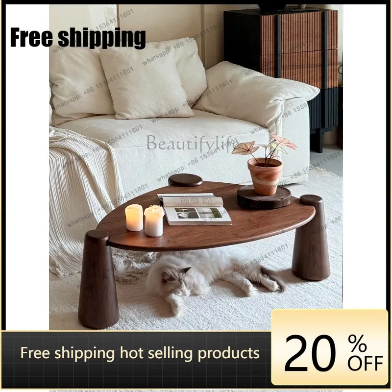 yj Nordic simple medieval style irregular coffee table light luxury living room small apartment coffee table solid wood
