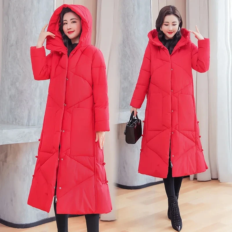 Mulheres jaqueta de inverno quente longo parka casaco com capuz fino para baixo algodão engrossar jaquetas 2024 novo outwear feminino puffer parkas casaco