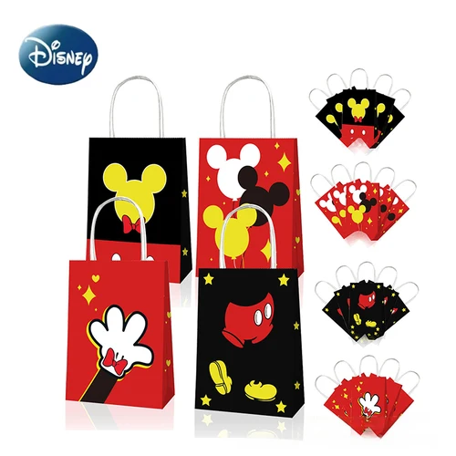 Bolsa de papel de Disney de 12 piezas, bolsa de regalo de gran capacidad con dibujos animados de Mickey y Minnie, regalo de Festival de cumpleaños, bolso de papel Kraft