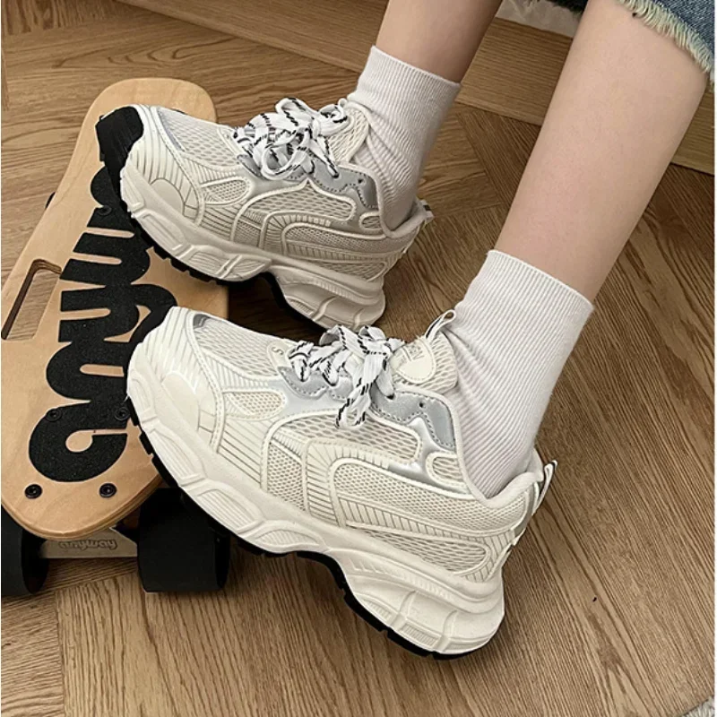 Thick Sole Dad Shoes Women 2024 New Summer Internet Red Hong Kong Style Shoes Versatile Lightweight Sports Shoes Female Zapatos