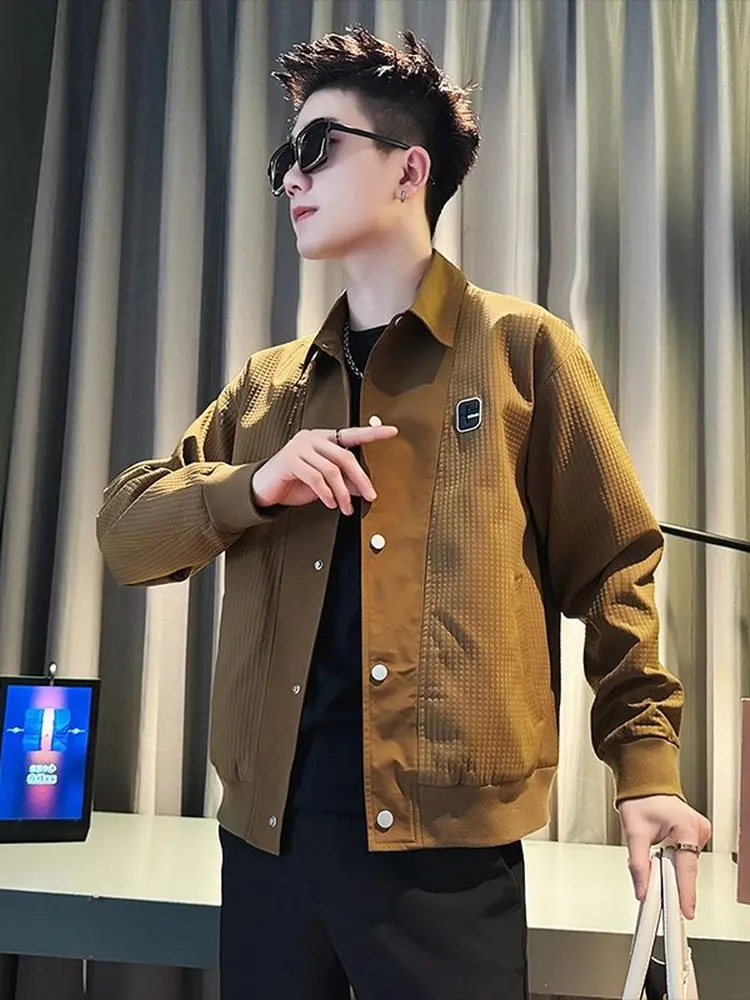 

Spring Autumn Men's Faion Casual Patchwork Workwear Jaet Windproof Polyester Zipper Decorated Slim Fit Youth ular