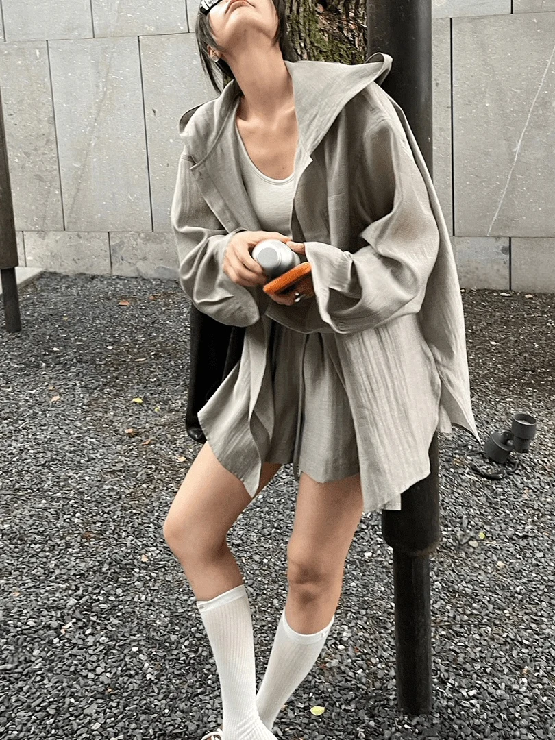 

Fashionable Casual Summer Set Women's Hat Sun Protection Outerwear Top Wide Leg Shorts Leisure Two Piece Set Comfortable Brea...
