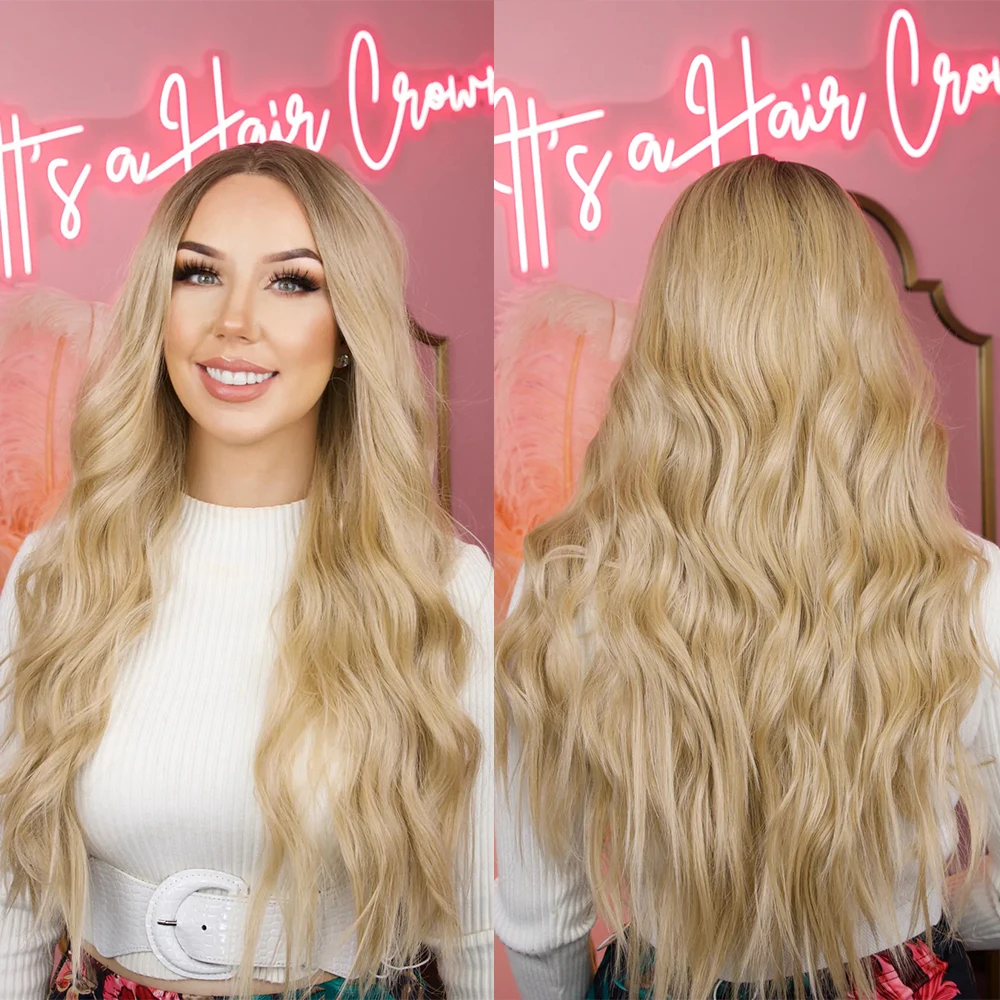 Honig Blonde Synthetische Spitze Vorne Perücke Layered Wellenförmige Perücke 13x4 Spitze Vorne Perücke 10% Menschliches Haar Mixed Wärme beständig Faser Cosplay