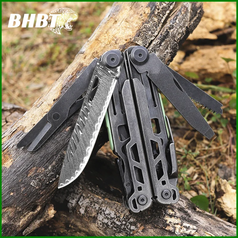 BHBT 19 in 1 Multi Tool Pliers with Damascus Knife Hoxagon Wrench Folding Edc Outdoor Camping Survival Multi Tool Home Repair