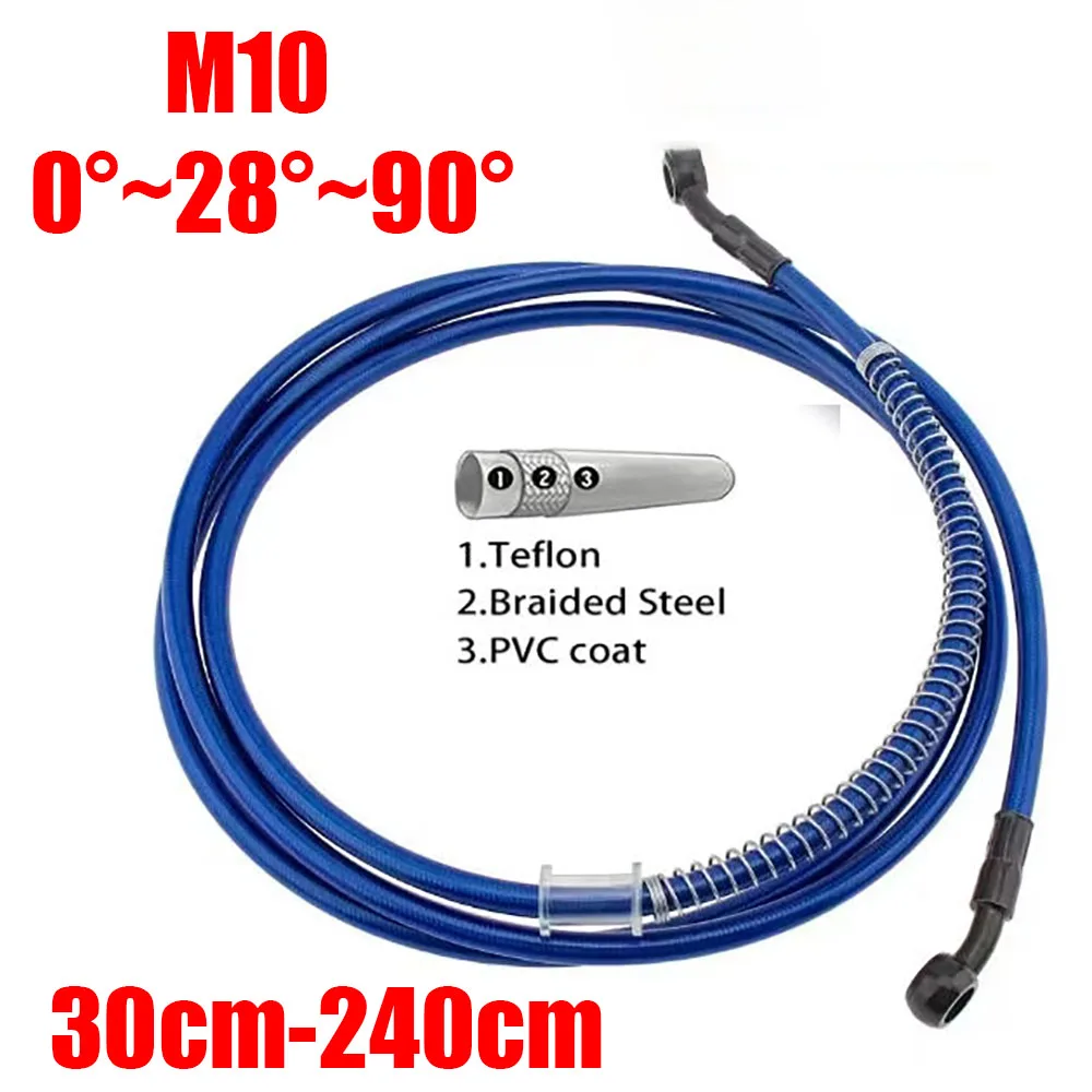 Blue Brake Pipe 0~28~90 °, Motorcycle Electric Vehicle Brake Oil Pipe, High-Pressure Oil Pipe Joint 10mm