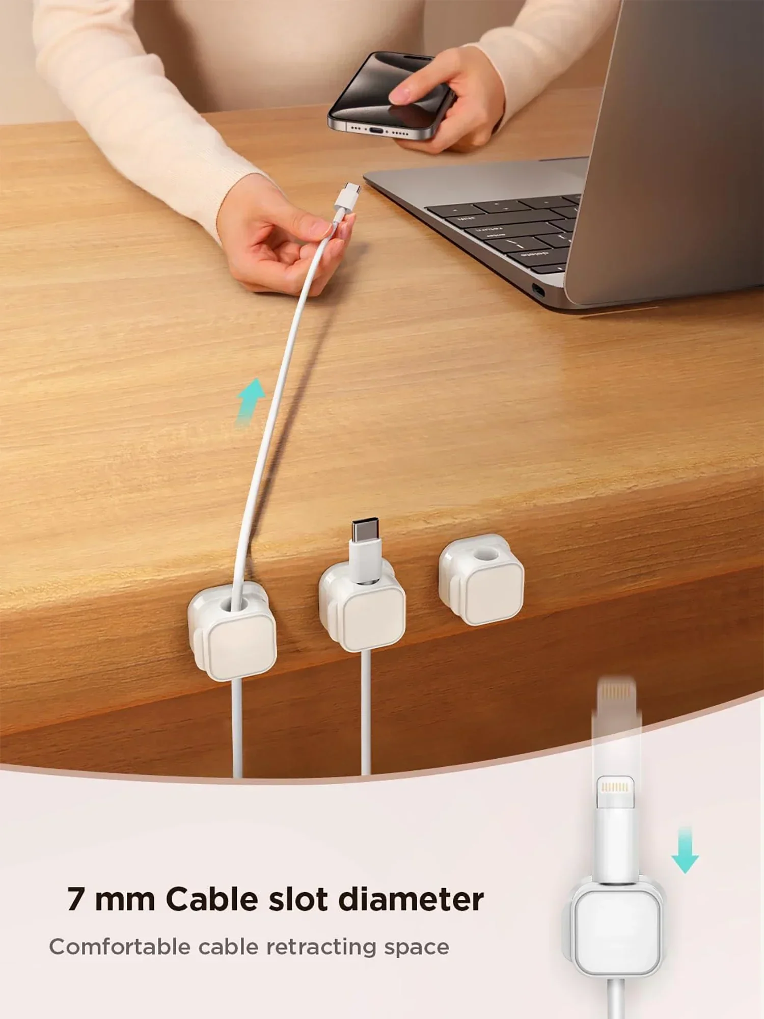 Adjustable Cord Holder Magnetic Cable Clips | Adhesive Under Desk Mgmt Organizer for Home Office Car Wall Desktop Nightstand
