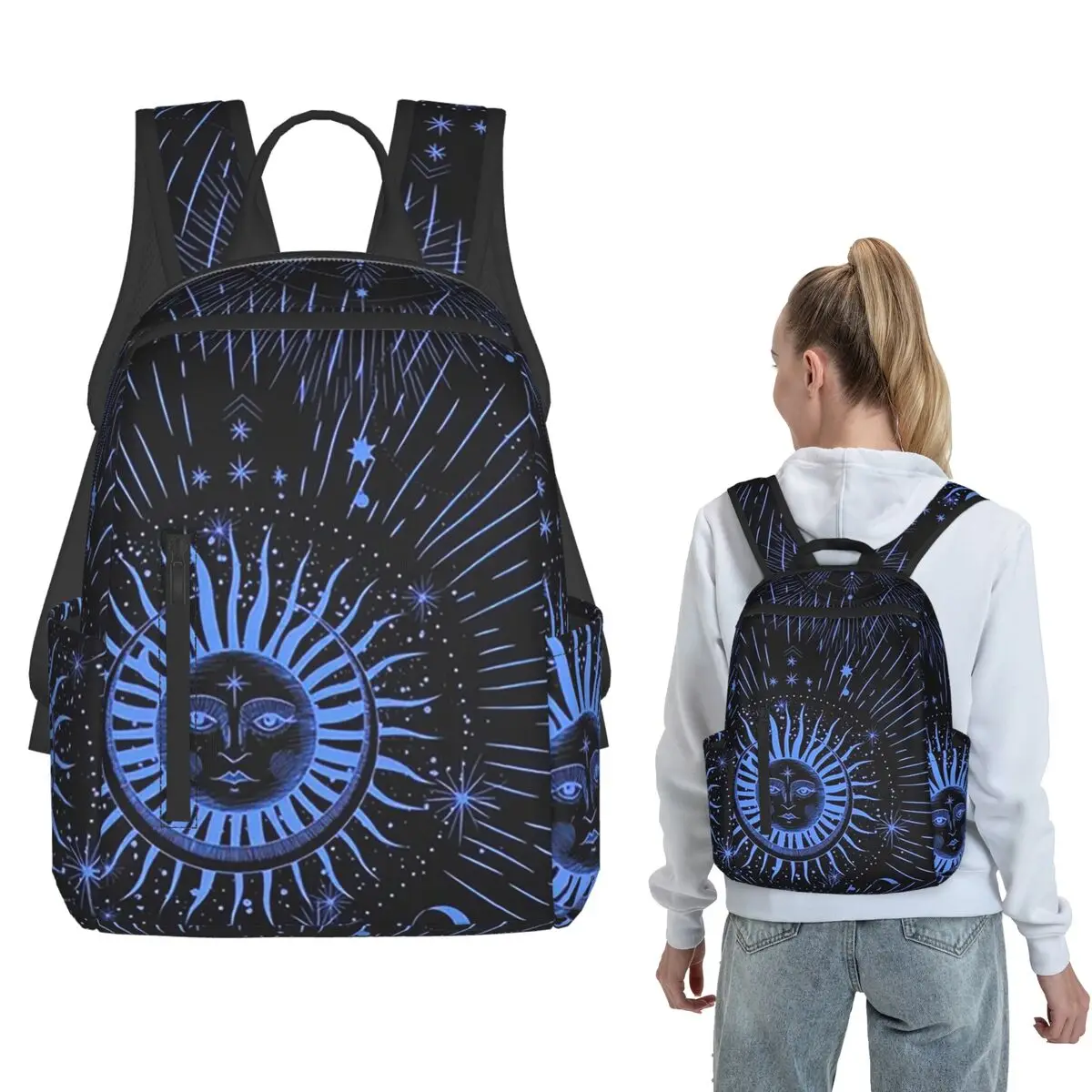 Blue Celestial Sun Moon Backpack Large Capacity Boys Girls BookBag School Bag Shoulder Bags for Men Women