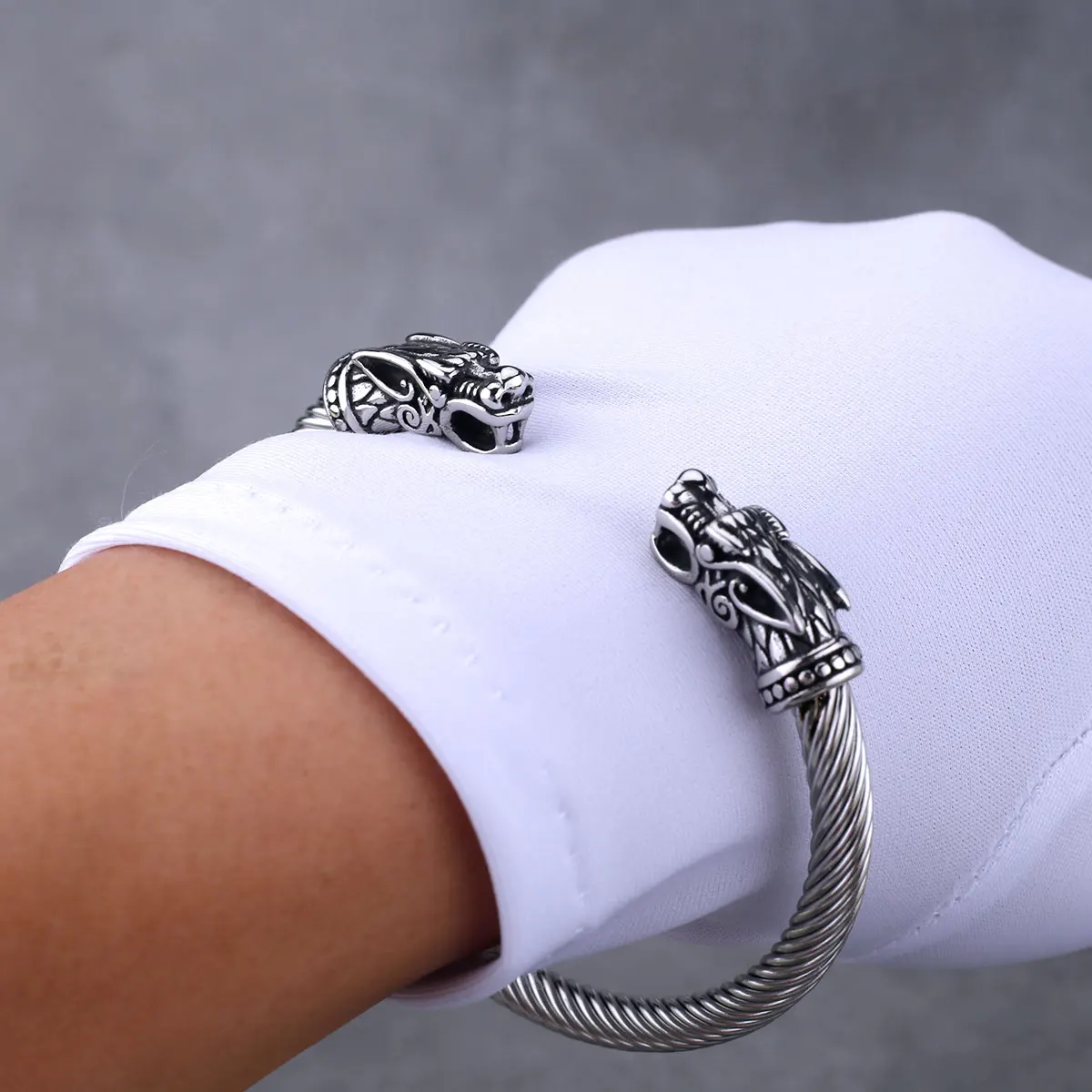 Stainless Steel Norse Dragon Bracelet for Men Vintage Scandinavian Wrist Band Cuff Arm Ring Viking Amulet Jewelry Gift Wholesale view 5